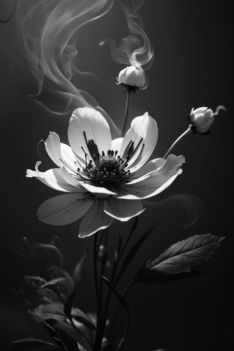 Flowers Photography Black And White, Black And White Flowers Tattoo, Black And White Flower Photography, Rose Black And White, Cool Flowers, Realistic Flower Tattoo, Floral Back Tattoos, Flower Black And White, Rose Reference