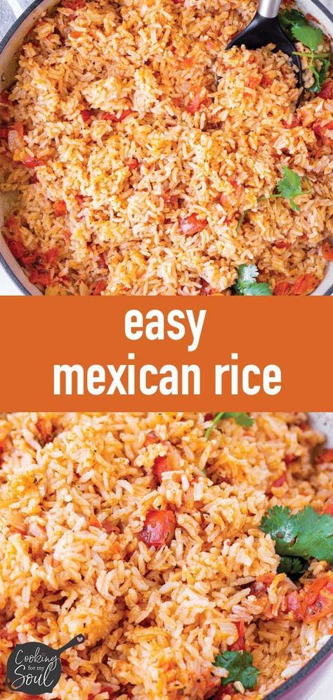 This easy Mexican rice is a restaurant-classic! The rice is so tender and full of amazing Mexican flavors. The Mexican rice comes together in one pot for easy clean-up! #cookingformysoul Mexican Rice In Rice Cooker, Restaurant Style Mexican Rice Easy, Mexican Rice No Tomato Sauce, Mexican Rice Tomato Paste, Mexican Rice No Tomato, Mexican Rice Restaurant Style, Authentic Mexican Rice, Mexican Restraunt Rice, Slow Cooker Barbacoa