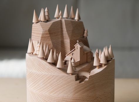 Quaint Campsites and Forests Populate Miniature Scenes of Carved Wood | Colossal Wooden Castle, Miniature Scenes, Colossal Art, Wood Artist, Visual Culture, Wood Carving Art, Project Inspiration, Wooden Sculpture, Design Course