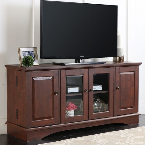 Walker Edison - Traditional TV Console for Most TVs Up to 55"" - Brown Simple Tv Stand, Tv Stand Brown, Simple Tv, Wood Tv Console, Wood Tv Stand, Tv Stand Console, Tv Stand With Storage, Flat Panel Tv, Wood Tv