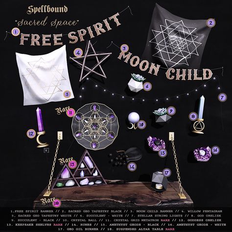 Spellbound - Sacred Space Sims4 Room Decor Cc, Sims 4 Cc Witchy Decor, Sims 4 Space Bedroom Cc, Sims 4 Junk Cc, Sims4 Cc Witch Furniture, Sims 4 Crystals, Space Sims 4 Cc, Sims 4 Cc Space Decor, Sims 4 Cc Space