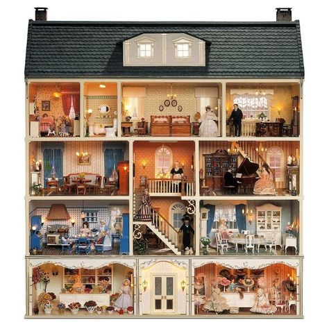 Large Townhouse, Small Staircase, Dollhouse Design, Diy Store, Furniture Rehab, Tiny World, Barbie House, Miniature Houses, Striped Wallpaper