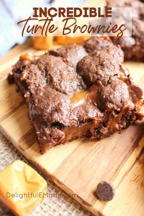 Turtle Brownies Recipe, Caramel Pecan Brownies, Turtle Bars Recipe, Pecan Brownies Recipe, Turtle Brownie, Boxed Brownie Recipes, Caramel Brownies Recipe, Chocolate Caramel Brownies, German Chocolate Brownies