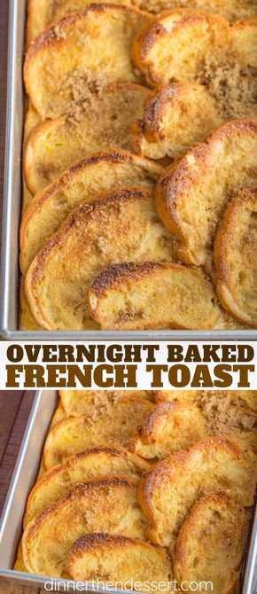 Overnight French Toast is an easy breakfast for a crowd with an easy vanilla custard made without standing over the stove in just 30 minutes! #breakfast #brunch #frenchtoast #brownsugar #holidays #christmas #mothersday #valentinesday #easter #dinnerthendessert Easy Vanilla Custard, Easy Breakfast For A Crowd, Overnight Baked French Toast, Toast Recipe Breakfast, Toast Pizza, French Toast Casserole Overnight, Baked French Toast, Overnight Breakfast Casserole, Breakfast For A Crowd