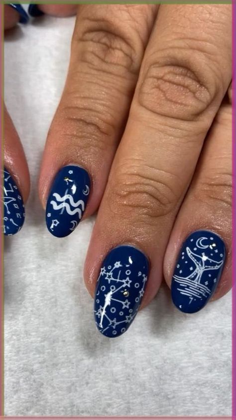 Aquarius Nail Art, Aquarius Nails Designs, Aquarius Nails, Zodiac Nail Designs, Diy Valentine's Nails, Drag Ideas, Fun Manicure, Fruit Nail Art, Pink Nail Colors