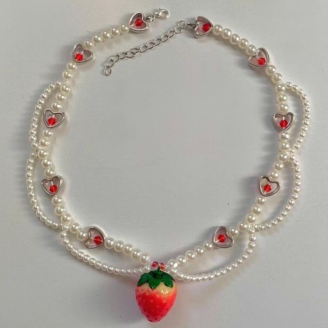 I might be biased but you should probably buy this on Depop 👍 https://depop.app.link/VmBghEhUUnb Coquette Strawberry, Kalung Choker, Sleek Jewelry, Strawberry Necklace, Y2k Necklace, Bead Charms Diy, Beaded Necklace Diy, Y2k Coquette, Handmade Jewelry Tutorials