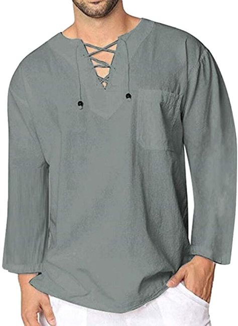 ChengZhong - Camisa pirata medieval para hombre, diseño de renacimiento vikingo, con cordones: Amazon.es: Ropa Linen Men, Laced Up Shirt, Linen Shirt Men, Casual Long Sleeve Shirts, Cooler Look, Style Punk, Cotton Pullover, Casual Lace, Pullover Shirt