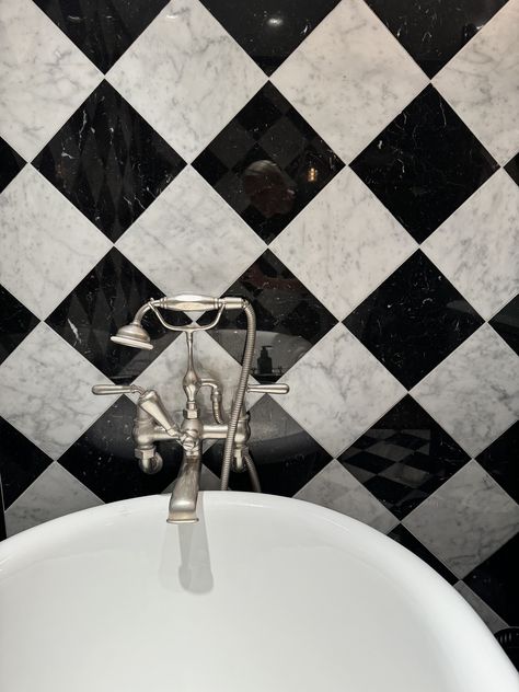 The Twenty Two London • Hotel Aesthetic • Black & White • Checkerboard bathroom design Checkerboard Bathroom, Hotel Aesthetic, London Hotel, Twenty Two, London Hotels, Aesthetic Black, Black Aesthetic, Bathroom Design, The Twenties