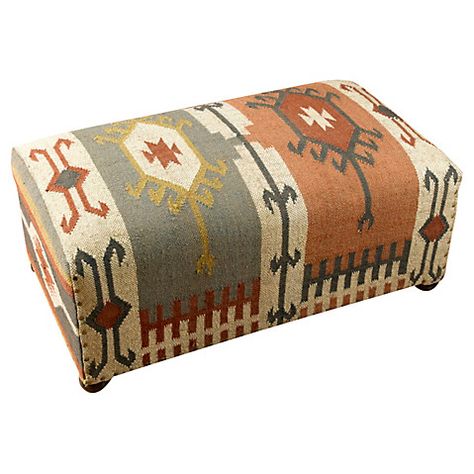 Fiorella 35" Petite Bench, Kilim Boho Ottoman, Living Room Ottoman, Kilim Bench, Navy Sofa, Beige Couch, Southwest Boho, Tufted Storage Ottoman, Contemporary Pillows, Upholstered Storage Bench