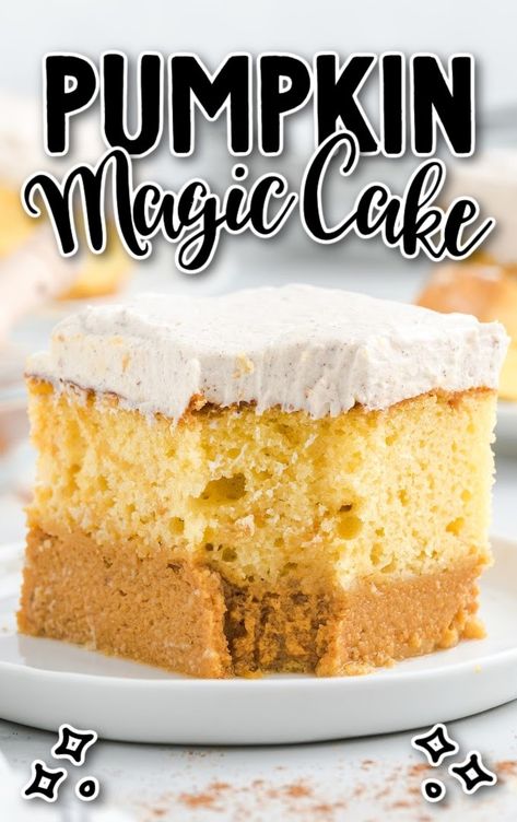 Pumpkin Magic Cake | Dessert | The Best Blog Recipes Pumpkin Magic Cake, Whip Frosting, Magic Cake Recipes, Pumpkin Magic, Cake Pumpkin, Cake Mix Ingredients, Layered Dessert, Dump Cakes, Yummy Fall Recipes