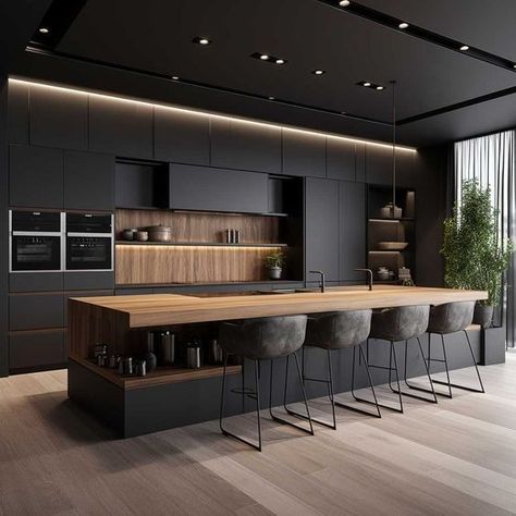 Modern Architecture Kitchen, Kitchen Modern Apartment, Kitchen Interior Design 2023, Kitchen Design Industrial Modern, Industrial Inspired Kitchen, Unique Modern Interior Design, Dark Modern Kitchen Design, Industrial Modern Kitchen Design, Dark Open Kitchen