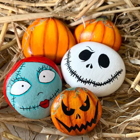 Jack And Sally Rock Painting, Sally Nightmare Before Christmas Pumpkin Painting, Sally Rock Painting, Jack And Sally Painted Rocks, Jack Skellington Rock Painting, Nightmare Before Christmas Rock Painting, Jack And Sally Pumpkin Painting, Pumpkin Acrylic Painting, Sally Movie