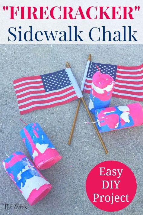 Easy DIY firecracker sidewalk chalk and American flag ready for kids 4th of July party favors. How To Make Firecrackers, Sidewalk Chalk Recipe, Sidewalk Chalk Art Ideas, Chalk Art Ideas, Patriotic Recipes, Weather Activities For Kids, Fourth Of July Decorations, July Recipes, Sweet Potato Spinach