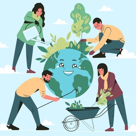 People take care of planet Earth. Ecology concept, save energy and Environmental protection. Flat vector illustration Earth Art Drawing, Environmental Protection Poster, Mother Earth Drawing, Vector Illustration People, New York Illustration, Earth Day Posters, Planet Drawing, Earth Drawings, Earth Poster