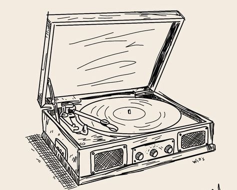 Record Player Tattoo, Radio Drawing, Willow Hale, Retro Record Player, Large Canvas Painting, Canvas For Beginners, Music Drawings, Music Illustration, Music Collage