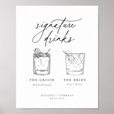 Contemporary Chic Minimalist Signature Drinks Poster  Zazzle Blue Signature Drinks, Signature Drinks Wedding, Drinks Poster, Drinks Wedding, Signature Wedding Drinks Sign, Wedding Drink Sign, Signature Cocktails Wedding, Signature Cocktail Sign, Wedding Signature Drinks