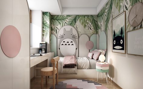 Studio Ghibli Bedrooms, Totoro Decor, Anime Theme Nursery, Totoro Room Ideas, Anime Nursery, My Neighbor Totoro Room Ideas, Totoro Room Decor, Totoro Room, Japanese Themed Nursery