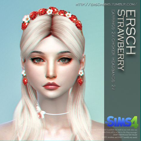 ERSCH - Strawberry Set for TS4 | ErSch Sims Sims 4 Cc Strawberry, Cc Skin, Sims Accessories, Cc Accessories, Sim4 Cc, Strawberry Outfit, Cc Earrings, Oc Board, Play Sims