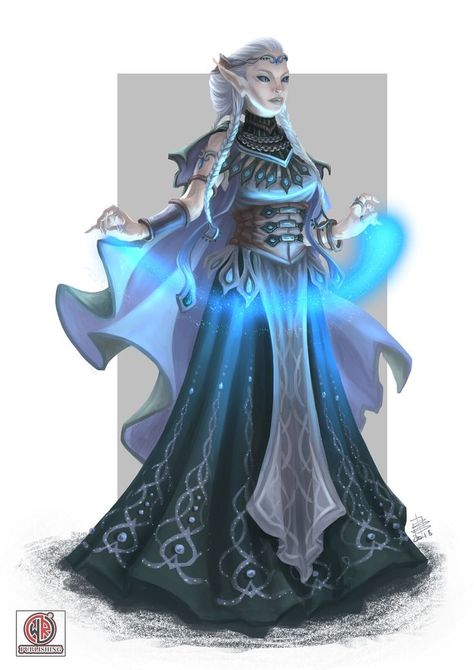 Female elf high elf sorcerer with blue energy  spell caster very alien looking  DnD / Pathfinder character or antagonist  cool layered outfit - ideas for painting miniatures Temple Guardian, Dnd Sorcerer, Blue Wizard, Dnd Elves, Pathfinder Character, Elves Fantasy, Female Elf, Elf Art, High Elf