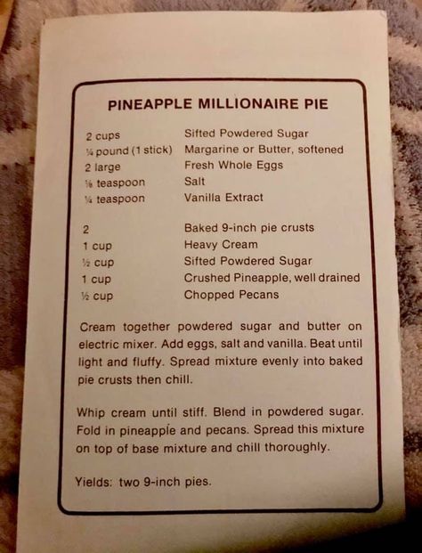 Furrs Cafeteria, Millionaire Pie Recipe, Millionaire Pie, Icebox Desserts, Apple Fritter Bread, Cafeteria Food, Baked Pie Crust, Holiday Pies, Easy Eat