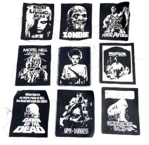 Vintage horror patches Horror Patches, Alt Diy, Girly Clothing, Vintage Kawaii, Patch Pants, Horror Punk, Creepy Drawings, Punk Design, Battle Jacket