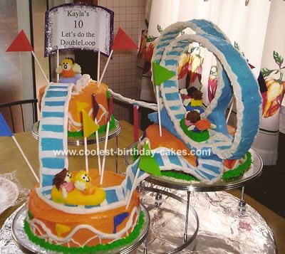 Cool Homemade Double Loop Roller Coaster Cake Roller Coaster Party, Roller Coaster Cake, Baby Diaper Cake, Circus Party, Cool Birthday Cakes, 7th Birthday, Birthday Cake Kids, Roller Coaster, Little People