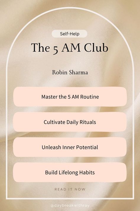 Elevate your life with "The 5 AM Club" by Robin Sharma. 🌅 Learn the art of early mornings, cultivate rituals for success, and unleash your full potential. Elevate productivity, build lasting habits, and transform your mindset for a purposeful and fulfilling life. Join the club of early risers and embark on a journey of self-discovery and growth! 💡 #5AMClub #RobinSharma #SelfHelp #Productivity #Habits #Mindfulness #Success Disclosure: This board contains affiliate links The Slight Edge, Debbie Millman, Am Club, 5am Club, Mental Toughness, Productive Habits, Success Habits, Writing Crafts, Effective Learning