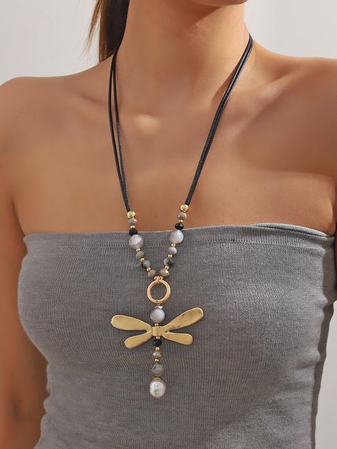 Dragonfly & Faux Pearl Decor Y Lariat Necklace Multicolor    Zinc Alloy     Women Fashion Jewelry, size features are:Bust: ,Length: ,Sleeve Length: Dragonfly Beaded, Clear Necklace, Large Pendant Necklace, Pearl Necklace Designs, Bold Necklace, Dragonfly Necklace, Pearl Decor, Boho Chic Jewelry, Long Necklaces