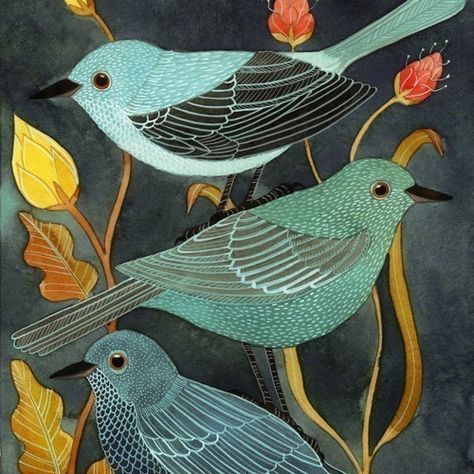 Three Little Birds by Geninne on Etsy, $30.00 Konst Designs, Flamingo Wallpaper, 동화 삽화, Gift Money, Plants Wall, Jane Eyre, Santa Fe Nm, Art Et Illustration, From Santa