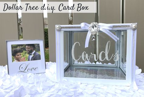 Easy, simple and elegant diy card box. Cricut Card Box Wedding, Anniversary Card Box Diy, Money Boxes For Weddings, Card Box Made Out Of Picture Frames, Quince Gift Card Box Ideas, Diy Card Boxes Wedding, How To Make A Wedding Card Box Diy, Card Container For Wedding, How To Make A Card Box For Birthday