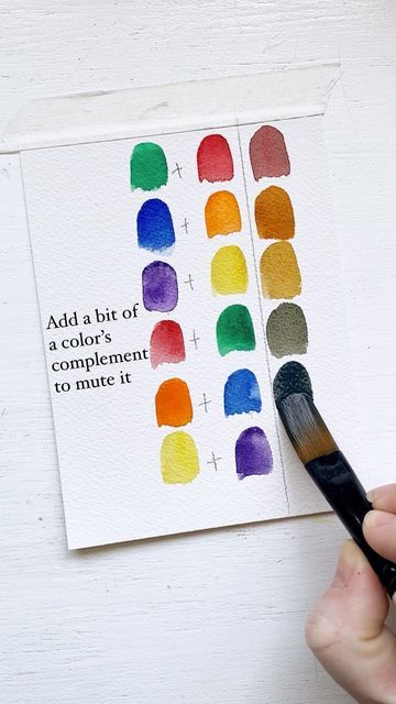 How To Mute Paint Color, Color Theory Watercolor, Color Wheel Watercolor, Watercolor Color Theory, Watercolor Color Wheel, Watercolor Wheel, Mixing Watercolors, Mute Colors, Color Theory Painting