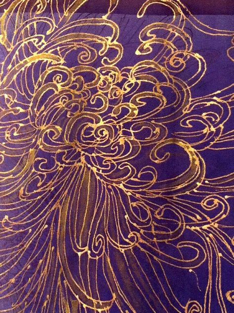 Purple and Gold Pattern Tiefling Bard, Rose Lalonde, Gold Aesthetic, Hand Painted Silk Scarf, Hand Painted Silk, High Fantasy, Elder Scrolls, Silk Painting, World Of Color