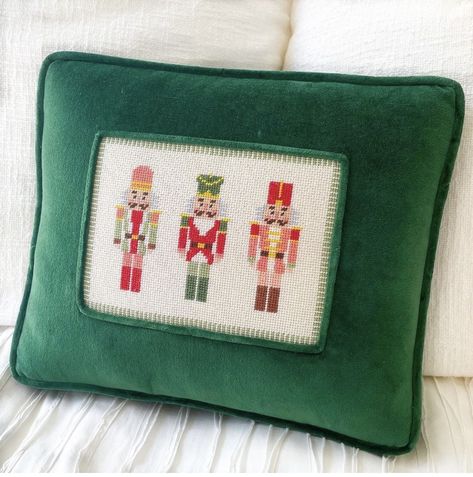 Needlepoint Eyeglass Case, Nutcracker Season, Holiday Clutch, Dark Green Velvet, Cross Stitch Fonts, Cross Stitch Pillow, Needlepoint Christmas, Cross Stitch Finishing, Needlepoint Stitches