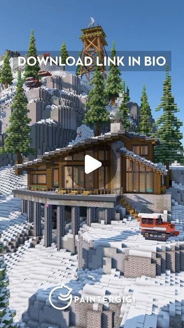 Minecraft Modern Cabin, Snowy Minecraft House, Minecraft Modern, Modern Cabin, Rafting, Minecraft, Cabin, Building