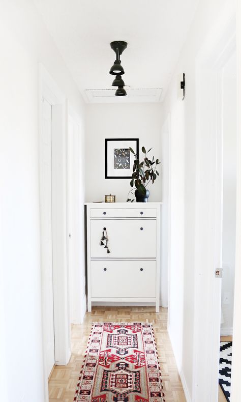 A Small Hallway Gets a Minimal Makeover | Curbly | Pinned to Nutrition Stripped | Home Upstairs Hallway Decor, End Of Hallway, Hallway Decor Ideas, Hallway Decorations, Hallway Makeover, Small Hallway Ideas, Narrow Hallway Decorating, Upstairs Hallway, Hallway Designs