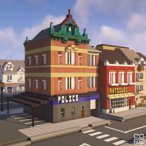 Minecraft Police Station Ideas, Minecraft Police Station, Minecraft City Ideas, Minecraft Mountain House, Minecraft Underground, Minecraft Modern City, Modern Hospital, Minecraft City Buildings, Minecraft Modern