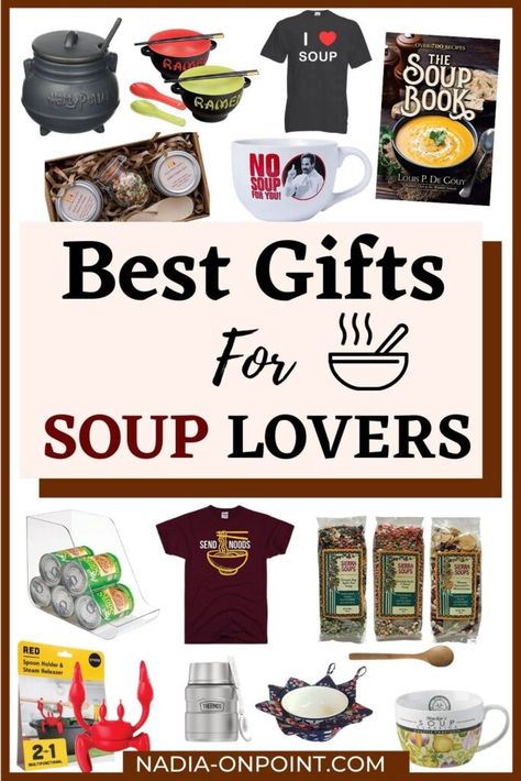 Best Gifts for Soup Lovers Soup Mug Gift Ideas, Soup Gifts, Christmas Soup, Soup Lovers, Soup Thermos, Spice Gift Set, Theme Baskets, Gourmet Soup, Raffle Basket