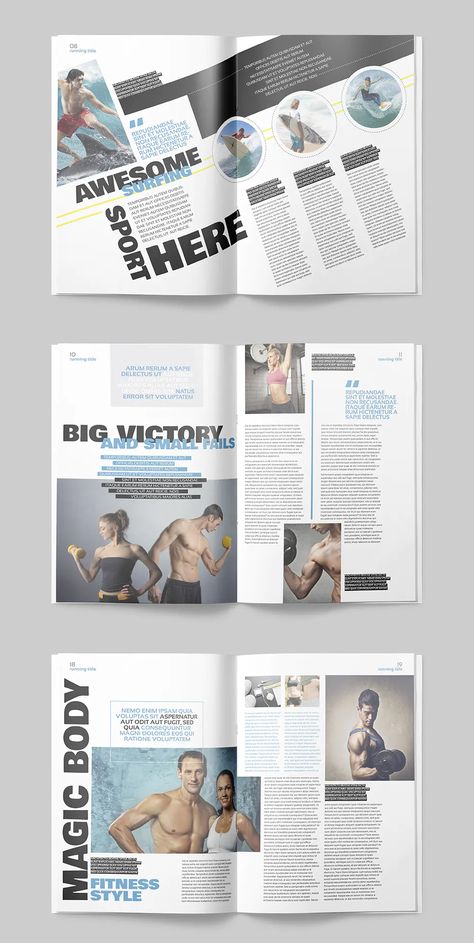 Professional and Clean Sport Magazine Template. 25 Unique Pages Sports Editorial Layout, Sports Book Cover, Fitness Magazine Layout, Unique Magazine Layout, Sports Illustrated Magazine Layout, Sport Magazine Layout Design, Sport Layout Design, Magazine Sport Design, Sports Magazine Layout Design