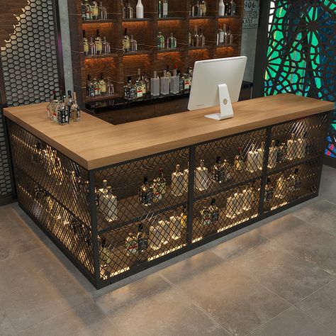 Bar Counter Ideas Restaurant, Counter Design Bar, Industrial Bar Counter Design, Bar Counters Ideas, Counter Ideas For Shop, Counter Bar Ideas, Retail Cash Counter Design, Bar Desk Design, Counters For Shops