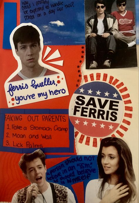 #ferrisbuellersdayoff #ferrisbueller #80s #movieposter #eighties #moviereview #collage #photos #scrapbooking #scrapbook #art 90s Scrapbook Aesthetic, 90s Scrapbook, Elizabethtown Movie, 80s Scrapbook, Bullet Journal Films, Journal Dump, Movie Scrapbook, Classic 80s Movies, Ferris Bueller’s Day Off