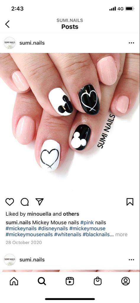 Black And White Mickey Nails, Disney French Manicure, Black Disney Nails, Disney Nails Pink, Disney Manicure, Disney World Nails, Disney Themed Nails, Mickey Mouse Nail Art, Mickey Mouse Nails