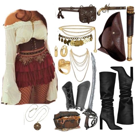 Pirate Custome Ideas, Female Pirate Accessories, Rave Pirate Outfit, Pirate Costume No Corset, Pirate Costume Ideas Diy, Pirate Festival Outfits, Cute Pirate Costume Women Diy, Gypsycore Costume, Pirate Costume Black Women