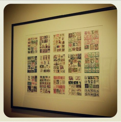 Vintage stamp collection turned into art :) Stamps Collection Display, Stamp Collection Display, Collection Display Ideas, Stamp Collection Ideas, Stamp Display, Postage Stamps Collage, Postage Stamps Crafts, Stamps Art, Stamp Frame