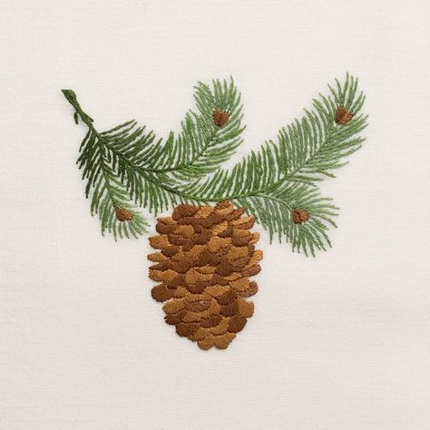 Christmas Embroidery Patterns, Nature Cross Stitch, Animal Embroidery Designs, Embroidered Towels, 자수 디자인, Christmas Embroidery, Hand Embroidery Patterns, Pine Cone, Embroidery Inspiration