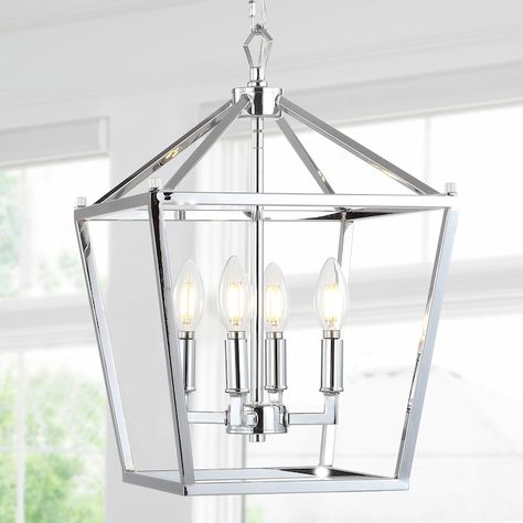 JONATHAN Y Pagoda Traditional Transitional 4-Light Chrome Farmhouse Lantern LED Kitchen Island Light in the Pendant Lighting department at Lowes.com Farmhouse Lantern, Pagoda Lanterns, Lantern Pendant Lighting, Traditional Lanterns, Oil Lantern, Lantern Chandelier, Metal Canopy, Geometric Chandelier, Kitchen Island Lighting