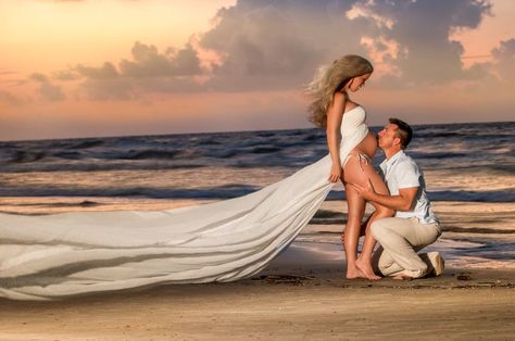 Maternity Photoshoot At The Beach, Maternity Shoot Beach Ideas, Maternity Photo Shoot Ideas Beach, Beach Maternity Photos Couples, Beach Water Maternity Pictures, Sunrise Proposal, Pregnancy Photoshoot Beach, Pregnant Photoshoot At The Beach, Beach Poses Pregnant