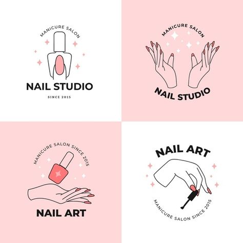 Collection of nails art studio logos | Premium Vector #Freepik #vector #logo #hand #fashion #beauty Nail Illustration Logo, Nail Art Logo, Best Logo Maker, Inspiration Typographie, Image Moto, Nail Art Studio, Nail Drawing, Nail Logo, Logo Diy