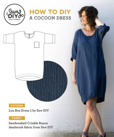 DIY Navy Crinkle Cocoon Dress - Lou Box Dress 1 — Sew DIY Linen Dress Pattern, Box Dress, Diy Sy, Dress Patterns Diy, Cocoon Dress, Sew Ins, Dress Sewing Pattern, Dress Sewing, Diy Dress