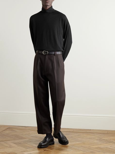 EXCLUSIVE AT MR PORTER. The duo behind "the only podcast that matters" have special appreciation for well-made, dependable wardrobe stapes. True to form, this Kaptain Sunshine + Throwing Fits turtleneck sweater has been knitted from soft merino wool. Reach for it on days when you want to up the sophistication. Fancy Turtleneck Outfit Men, Men Fall Attire, Monochromatic Black Outfit Men, Black Sweater Turtleneck, Navy Blue Turtleneck Outfits Men, Dark Academia Sweater Men, Turtleneck Aesthetic Men, Mens Turtleneck Outfits Casual, Guys In Turtlenecks