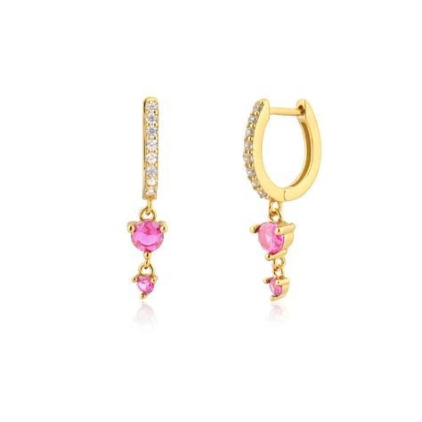 PRICES MAY VARY. 【Exquisite Design】The Dangle hoop earrings is composed of zircon small hoop earrings and two AAA+ Pink cubic zircons which is very shiny.The special design makes it stand out in your jewelry,wearing it will make you more elegant and beautiful. 【Hypoallergenic Material】Small gold hoop earrings is made of 925 sterling silver post and 14K gold plated brass,exquisite electroplating technology makes gold earrings appear smooth and translucent,good choice for sensitive ears. 【Perfect Gold Hoco Jewelry, Hoop Charm Earrings, Women Wishlist, Cool Earrings Unique, Gold Earrings Designs For Daily Use, Pink And Gold Jewelry, Cute Earrings Gold, Hoco Jewelry, Amazon Earrings